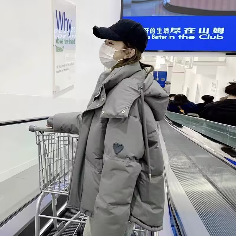 2025 冬の新韓国スタイルピーチハートダウンコットンジャケット女性のショートルーズフード付き肥厚女性のコットンジャケット|undefined