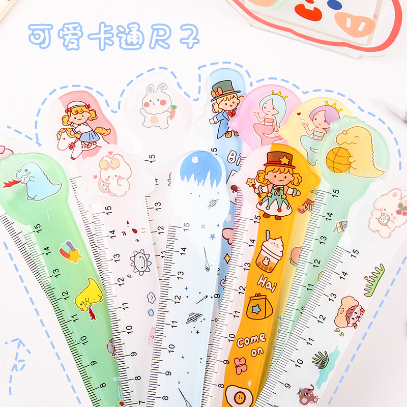 Cute cartoon straight ruler creative acrylic stationery small gift girl scale ruler student 15cm graduation ruler wholesale