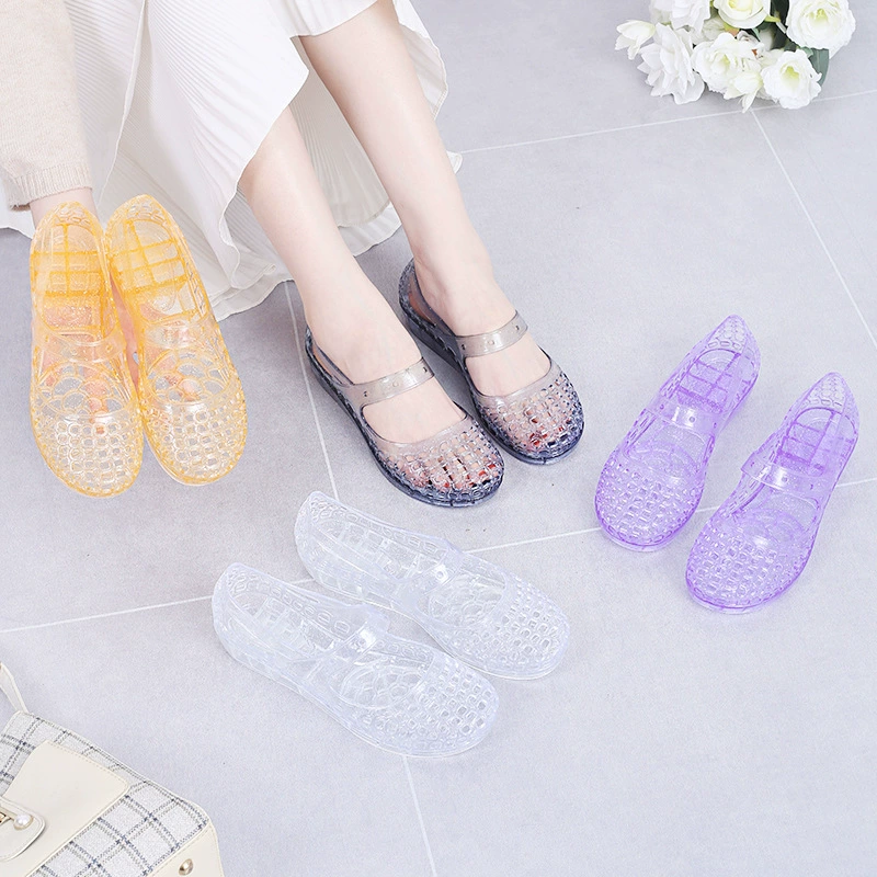 Новая повседневная обувь на плоской подошве, Женская пляжная повседневная обувь на плоской подошве, милые женские тапочки с полыми кристаллами, прямые продажи с фабрики