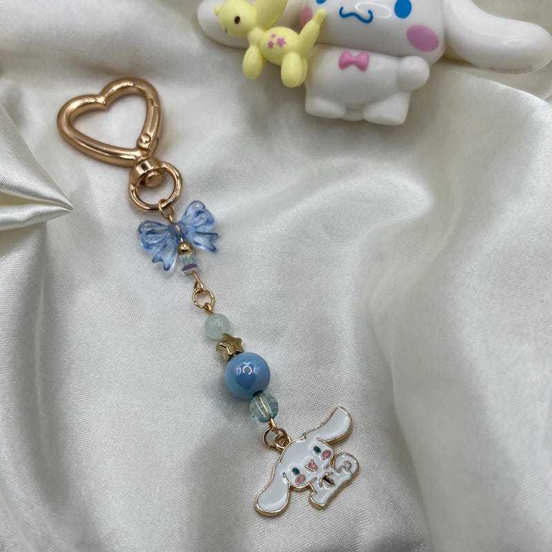 Sanrio Cinnamoroll Blue Keychain/Bag Chain/With Gold Heart-Shaped Buckle