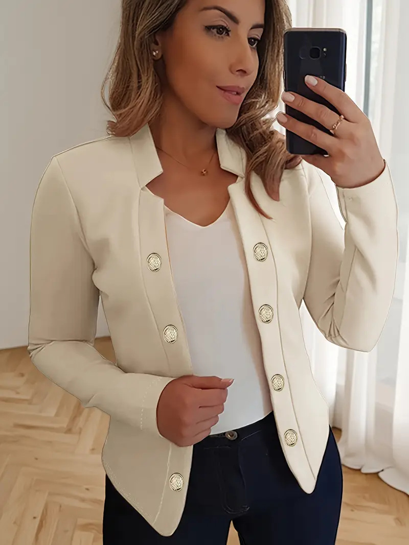 Women's Slim Fit Blazer Elegant Long Sleeved Button Down Jacket_voghion.com