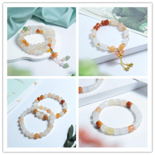 Natural Golden jade bracelet lotus root pink safety buckle bracelet female Duobao student girlfriends gift couple factory can send on behalf