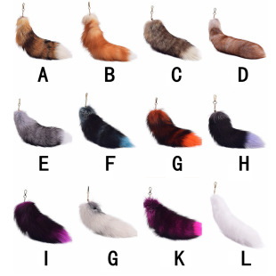 Oversized Fox Fur Pendant Silver Blue Fox Tail Real Fur Accessories Women's Bag Pendant Car Keychain