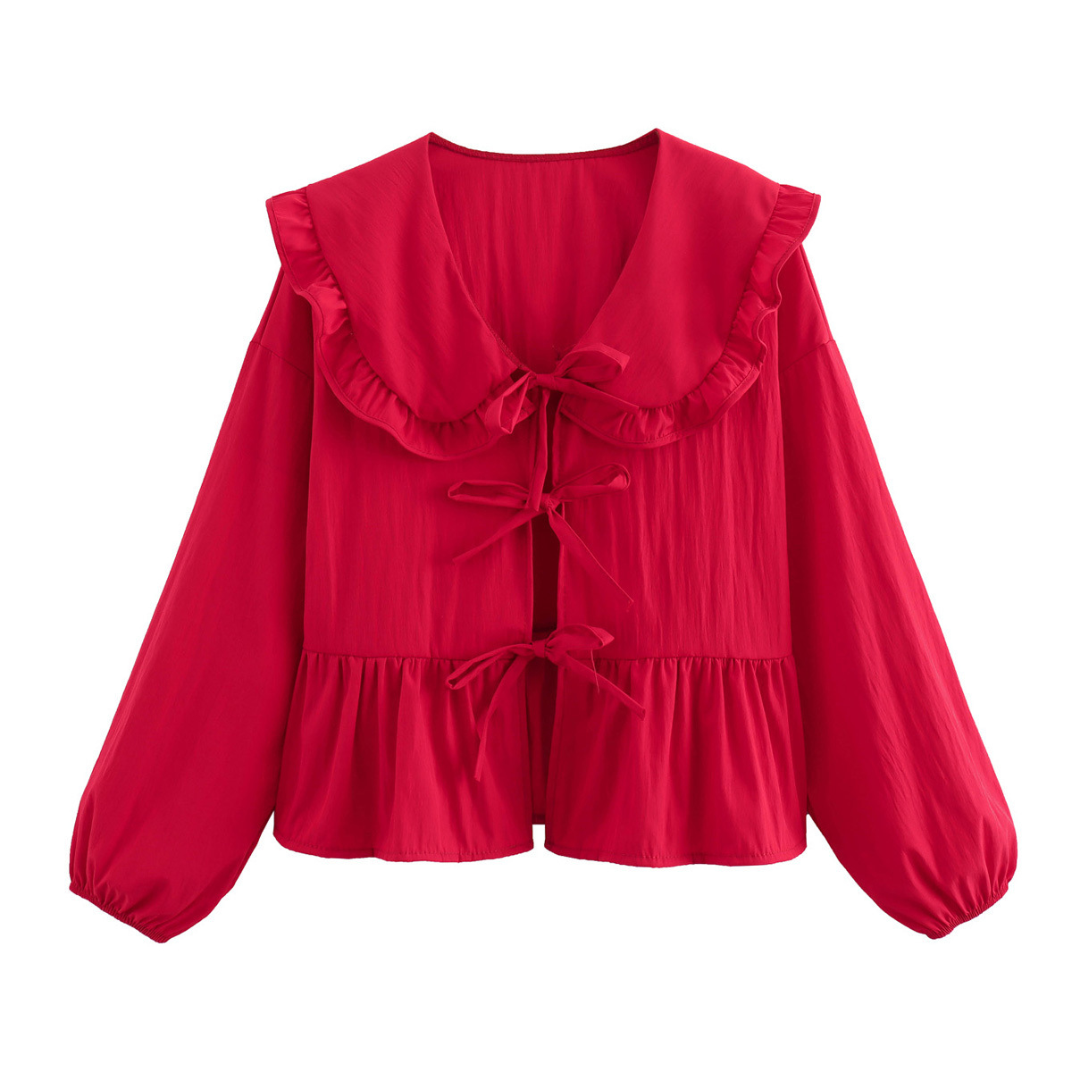 2024 Summer New Solid Color Polo Cardigan Slim Fit Lace up Long sleeved Women's Shirt B63060_voghion.com