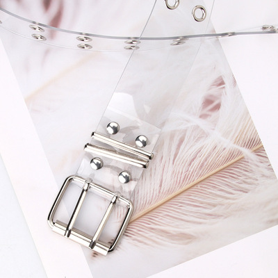 新款跨境時尚透明皮帶帶朋克風雙排氣眼女士腰帶牛仔褲褲帶現貨批