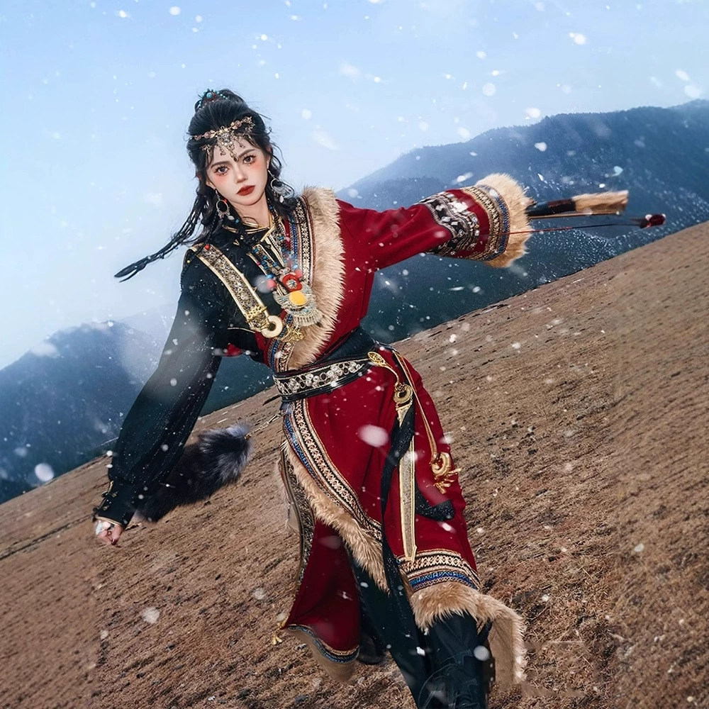 Новый тибетский костюм женский тибетский халат тибетский халат национальный стиль Западный Сычуань Юньнань Лицзян тибетский фото-костюм