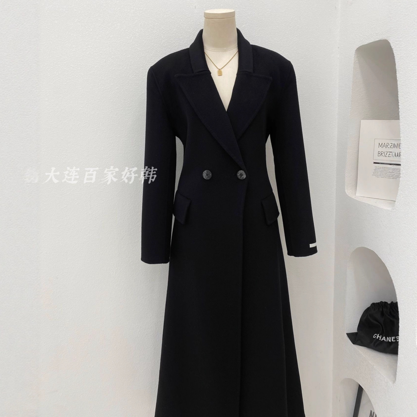 高个子挚爱收腰加长款赫本风私服双面羊毛大衣秋冬外套女新款梨形