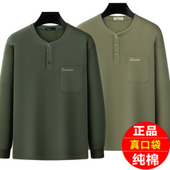父は長袖tシャツを着ています。