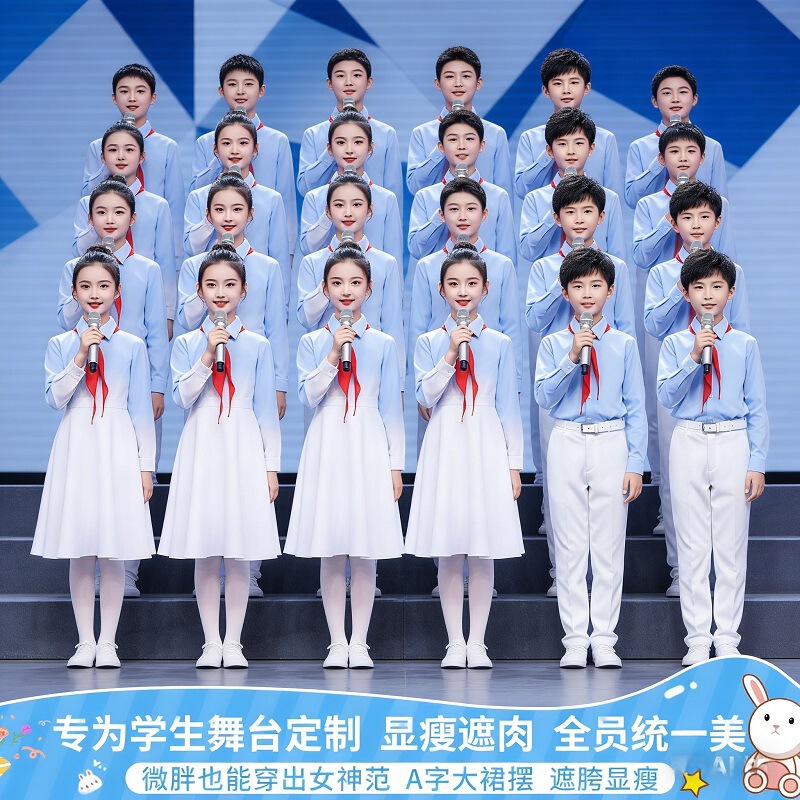 Children's Performance Costumes for Boys and Girls, Blue Shirts for Primary School Students, Patriotic Recitation and Chorus Group Performance Costumes