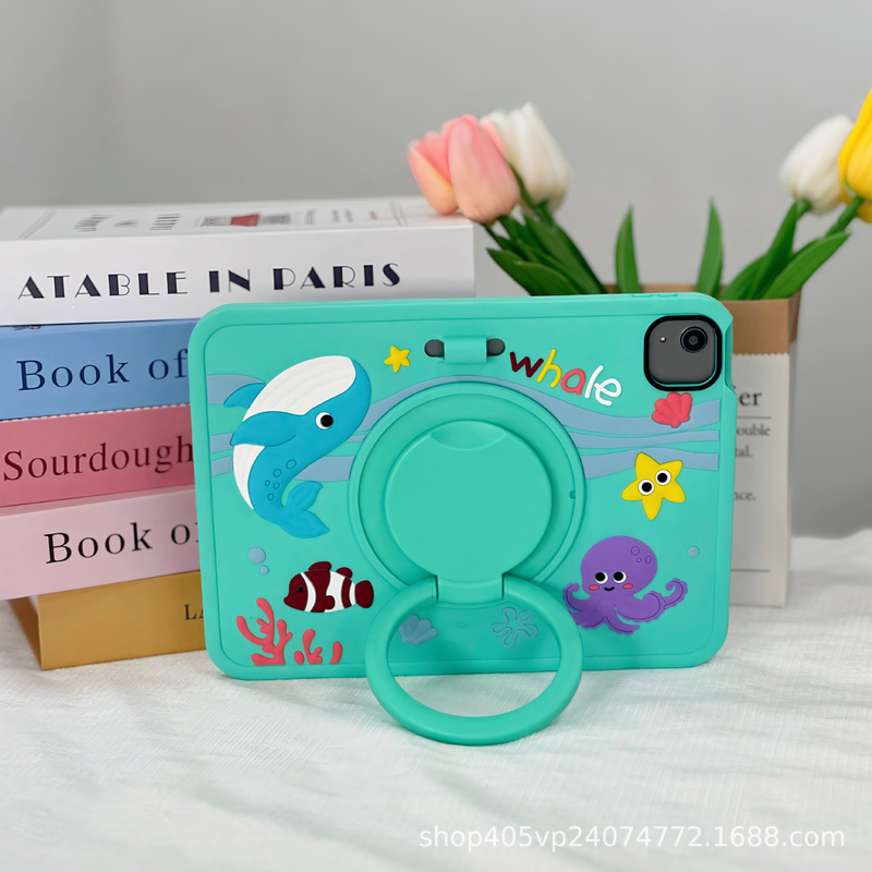 Apple Cartoon Silicone Anti-Fall Pen Slot Tablet Case iPad Air 4Th Generation 5Th Generation 10.2inch Rotating Stand Protective Cover
