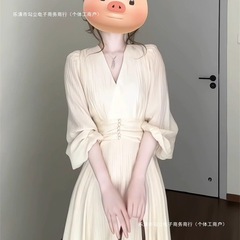 法式领别致长袖连衣裙女秋2025新款感超好看收腰显瘦长裙