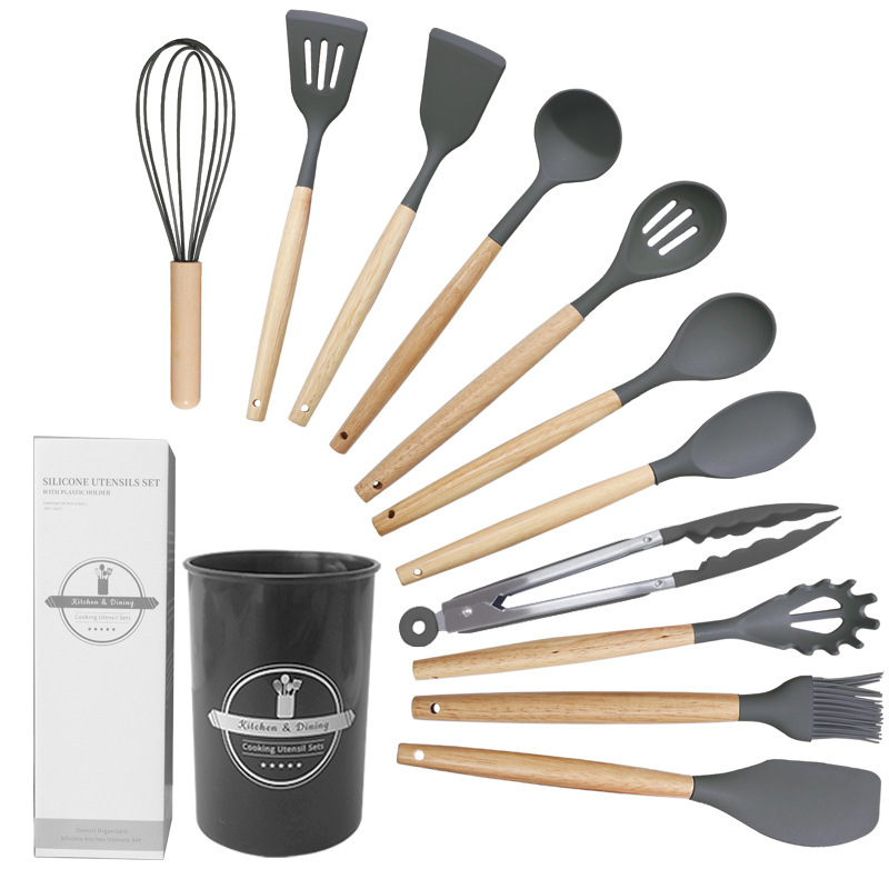 Cuchara de sopa de espátula de silicona transfronteriza Pan antiadherente de 12 piezas espátula de silicona resistente a altas temperaturas traje de cocina de silicona para el hogar al por mayor