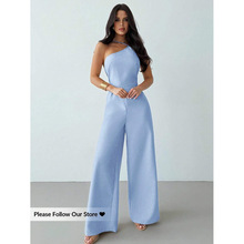 C 17713 Solid one-shoulder tie straight jumpsuit ��ɫб���