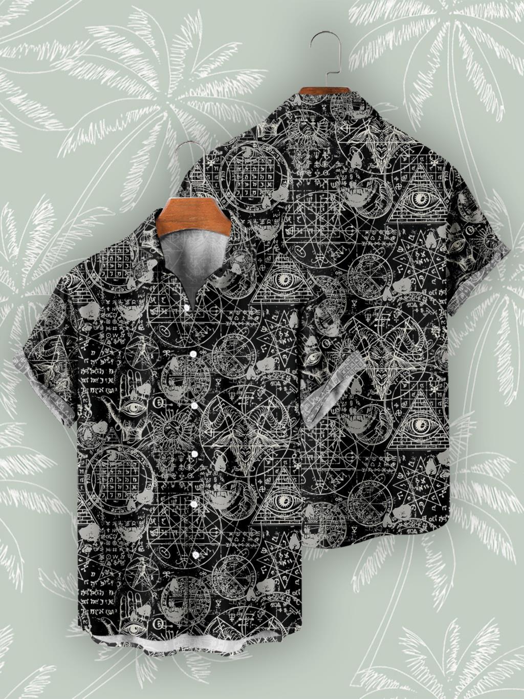 Retro abstracto ojo de cielo estampado 3D hombre calle alta suelta manga corta solapa botón camisa hawaiana en stock