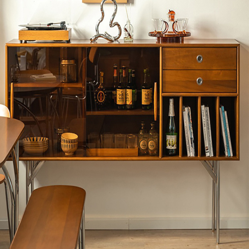 New European-Style Living Room Tea Cabinet, Sideboard, Simple Living Room Entrance Cabinet, Sliding Door Solid Wood Wine Cabinet, Storage Cabinet