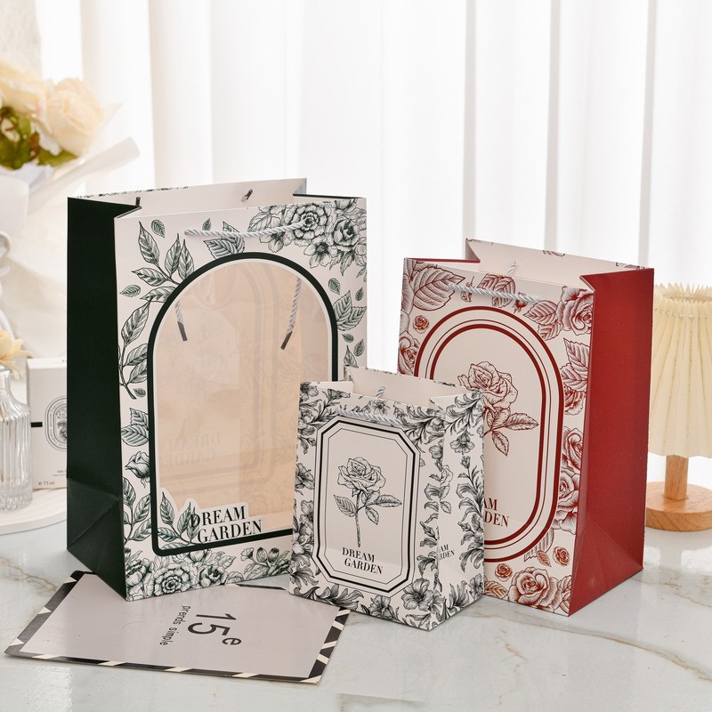 教师节鲜花花束开窗礼品袋教师节透明包装袋超大号玩偶手提纸袋大