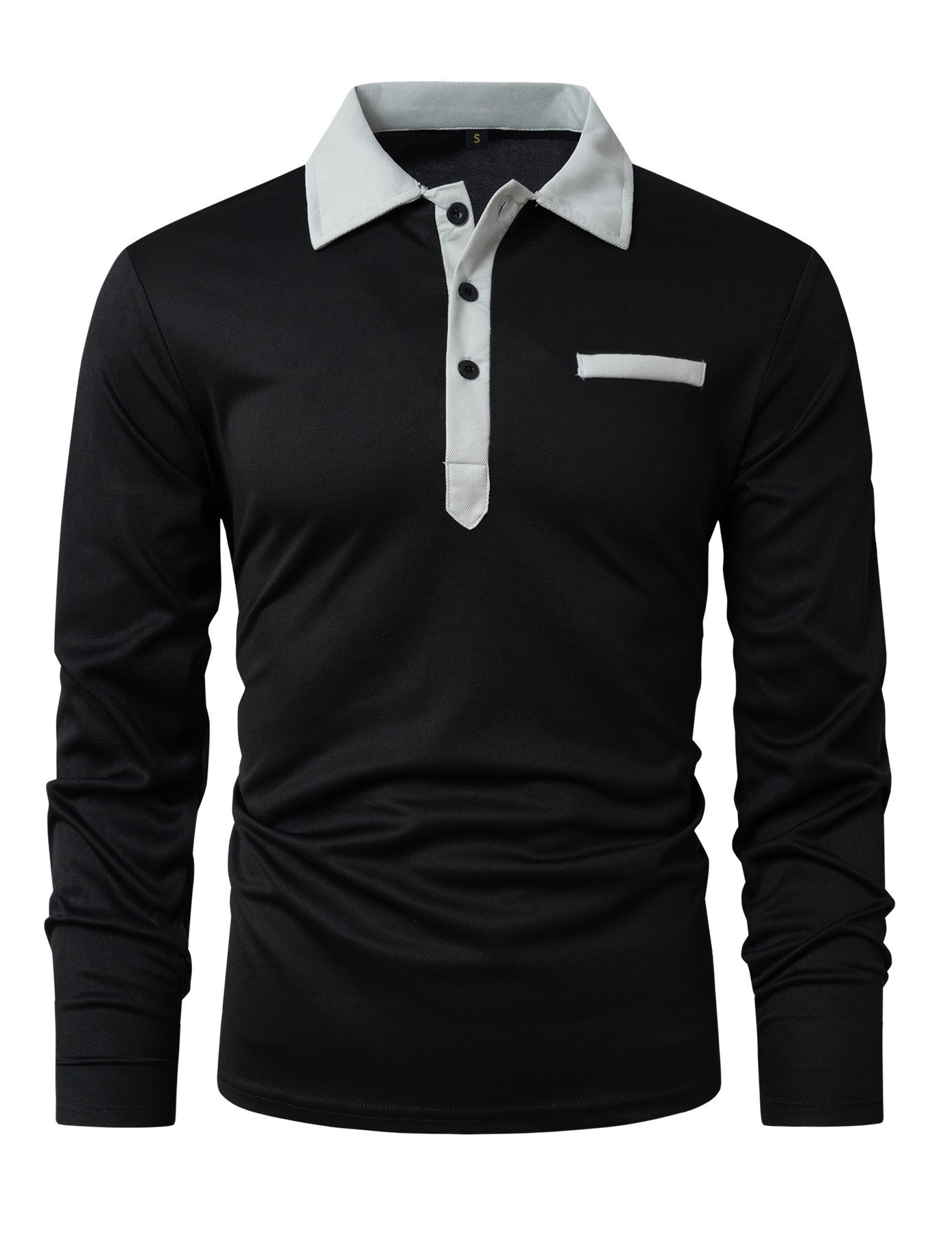 Herren Langarm Poloshirt Mit Button-down-kragen Und Color-block_voghion.com