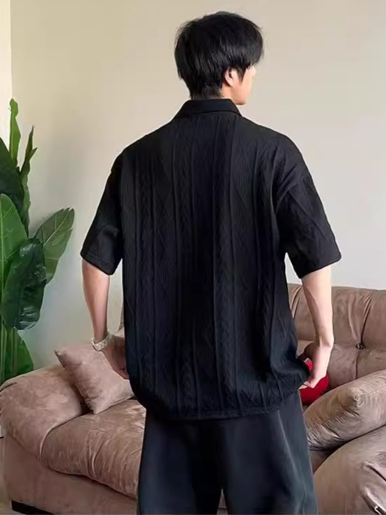 麦穂紋ジャカード半袖ポロシャツ男夏ゆるい百合老銭風痞帅高級感正肩tシャツ|undefined