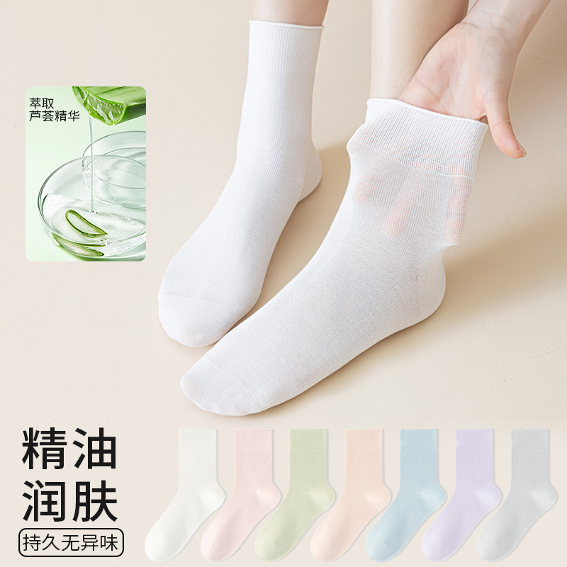 [Aloe vera moisturizing] Essential Oil Piled Socks Women's Pure Cotton Summer Thin 2025 New Explosions Moon Medium Tube