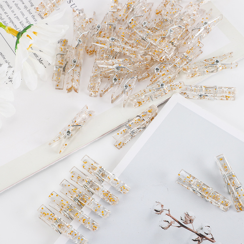 塑料夹子透明玫瑰金粉点迷你夹子悬挂照片灯串夹幼儿园照片装饰夹