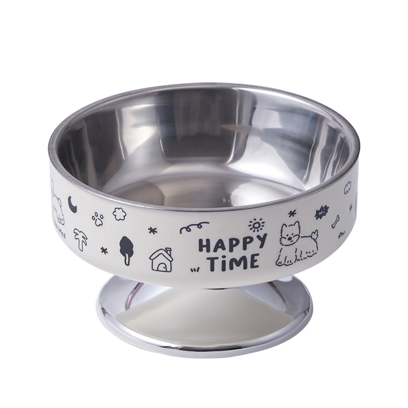 Tazón para gatos de acero inoxidable Tazón de pies altos para gatos Boca negra anti-derribear Tazón para perros Tazón para columna cervical anti-deslizante Tazón para mascotas de gran calibre