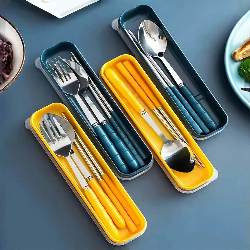 Tableware, chopsticks, spoon, handheld set for elementary school students, cute fork stainless steel, 3 piece set