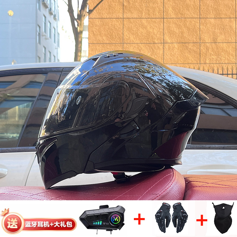 Casco de exposición Orz para hombres y mujeres invierno Doble espejo coche eléctrico semi-Casco completo cola de color coche deportivo ranura Bluetooth cuatro estaciones casco