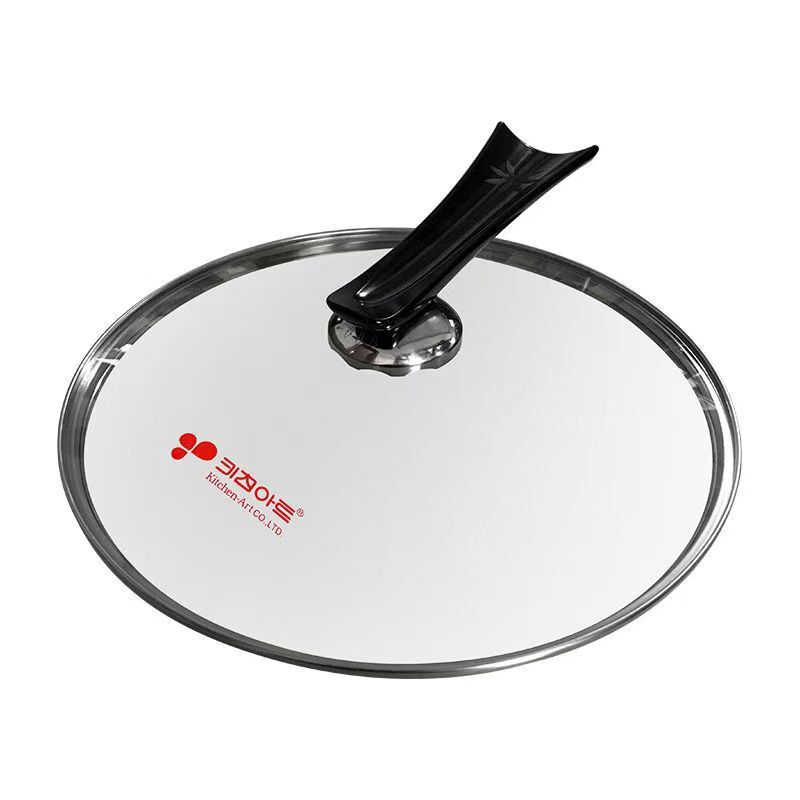 Korean Non-Stick Pan Glass Lid with High Temperature Resistant Handle, Anti-Overflow Lid, Kitchen-Art Pot Lid with Stainless Steel Edge and Red Lettering Korean Non-Stick Pan Glass Lid with High Temperature Resistant Handle, Anti-Overflow Lid, Kitchen-Art Pot Lid with Stainless Steel Edge and Red Lettering