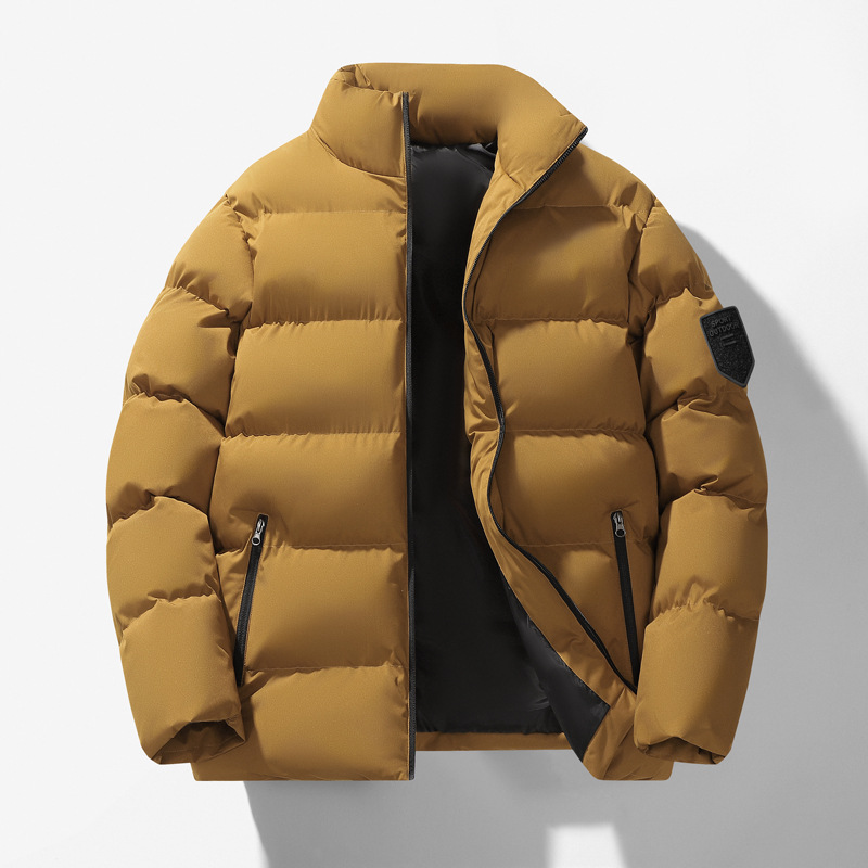 Invierno de algodón de gran tamaño para hombres, chaqueta de algodón de cuello de altura, chaqueta de algodón cálida casual de color sólido, ropa de pan para hombres