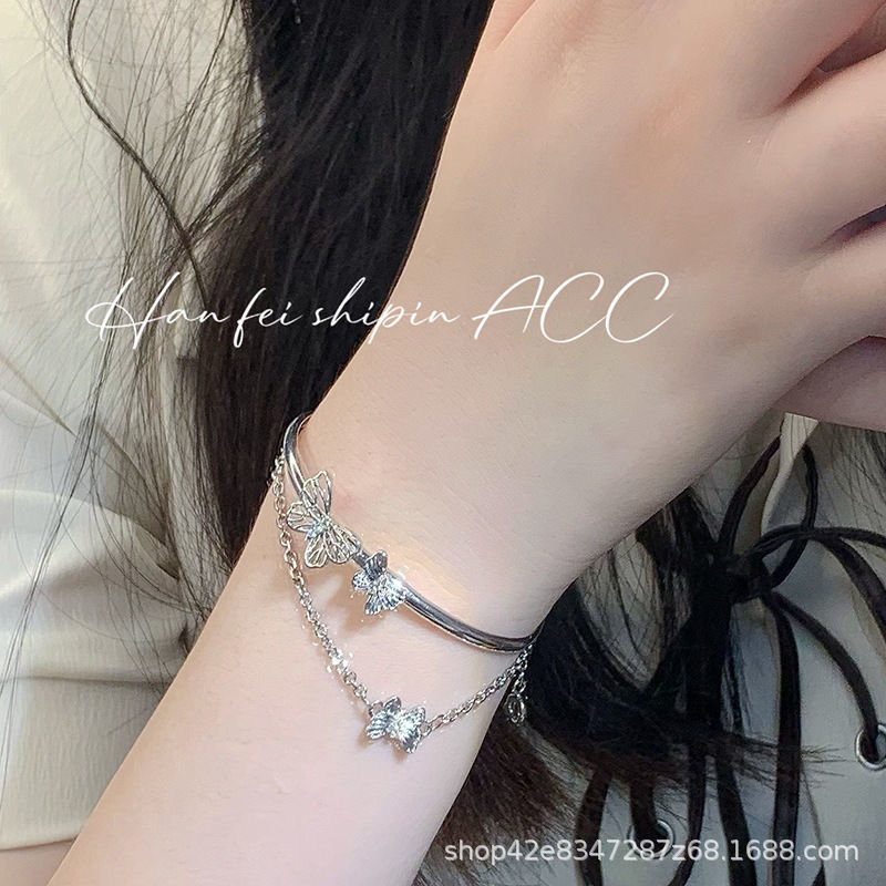 TikTok Explosions Super Fairy Double Layer Butterfly Chain Bracelet Bracelet Women's Best Friend All-match Bracelet Sweet Graduation Gift