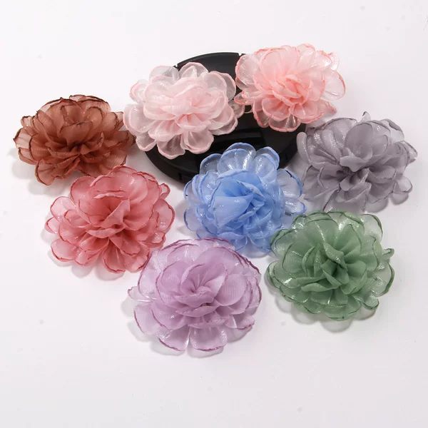 4.5cm Camellia Flower Brooch Hairpin Fabric Flower DIY Accessories Fabric Flower Hair Ornament Burnt Edge Flower Manufacturer Wholesale