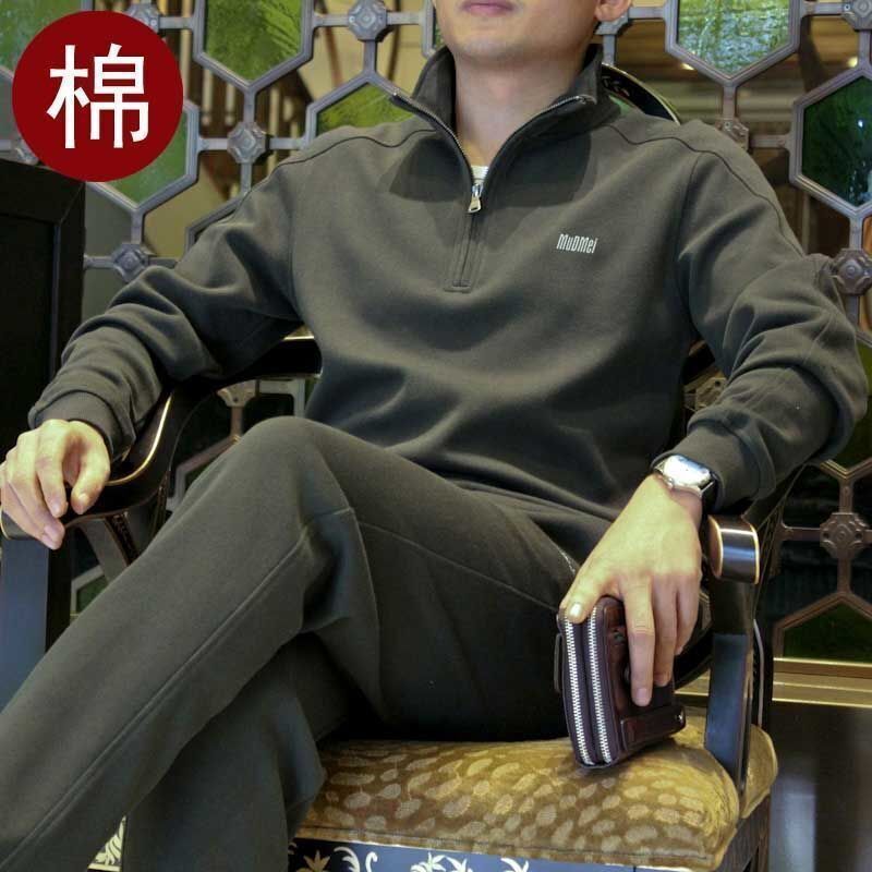 남자 스포츠웨어 캐주얼 세트 봄과 가을 겨울 두꺼운 기모 아빠 스포츠 세트 중년 및 노인 스웨트 셔츠 세트