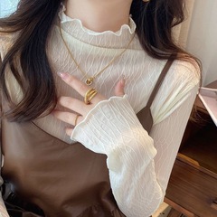 半高領蕾絲打底衫女2025新款內搭網紗高級感秋冬加絨加厚長袖上衣