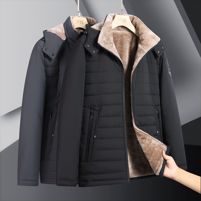 Invierno de los hombres forrados de lana gruesa moda casual chaqueta de todo partido con capucha desmontable caliente resistente al frío de los hombres chaqueta de algodón acolchado fuera