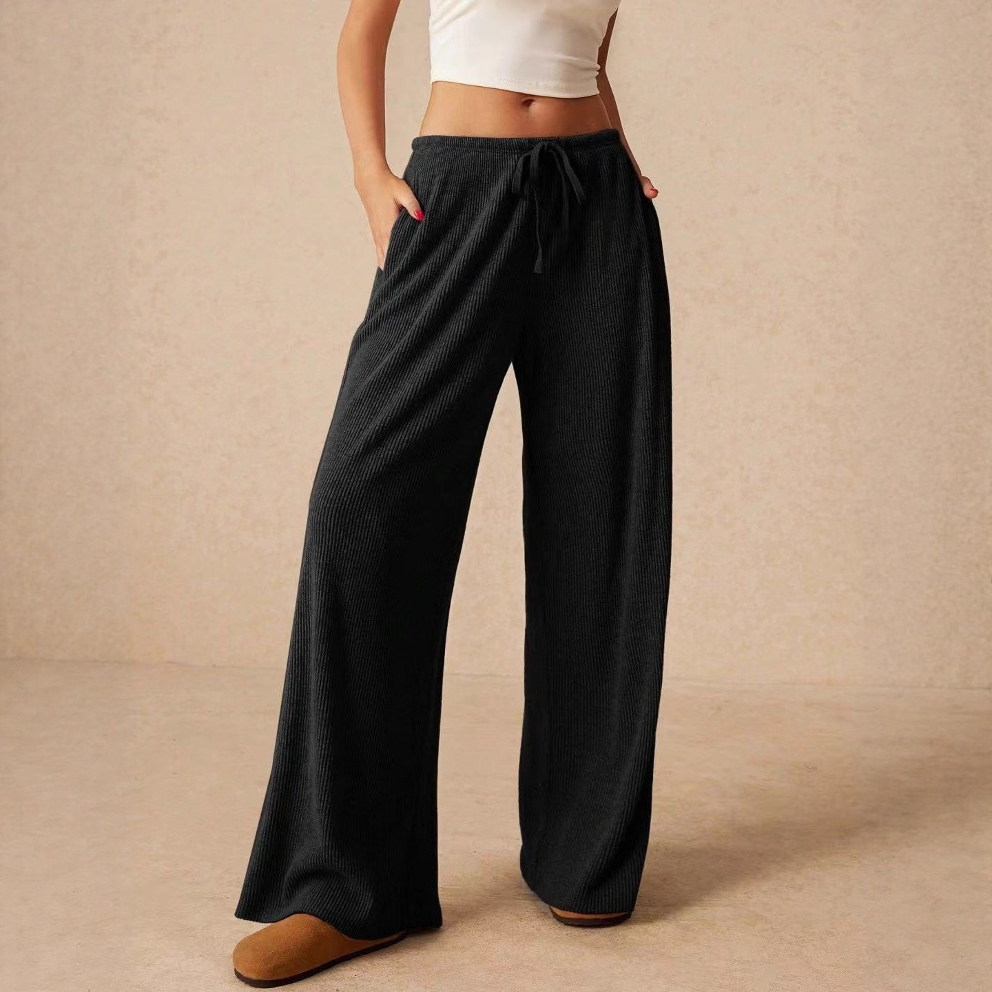 Women's Clothing Casual Loose Autumn And Winter Explosion Fashion Temperament Wide-leg Pants Trousers Elastic Waist Women_ecoleips.com