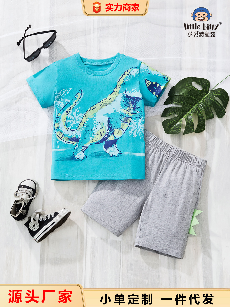 2024 Summer New Boys' Cartoon Anime Dinosaur suit Fashion Trend Short Sleeve Shorts Kids suit