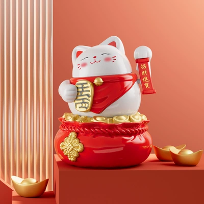 Car ornaments Use, Fortune-Attracting Cat - 6652-white