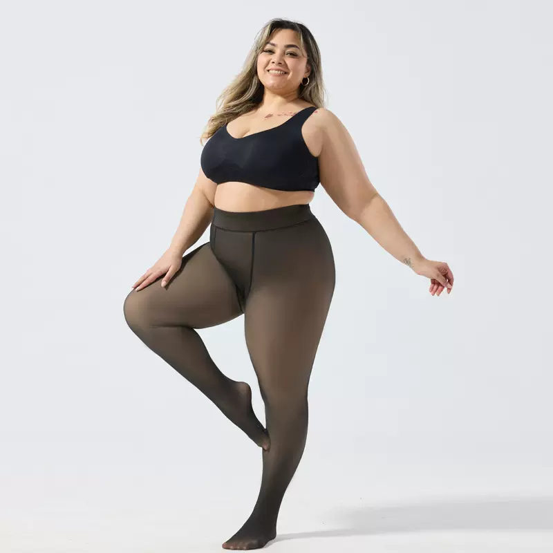 跨境热卖款黑透肤水洗柔软一体裤大码女士秋冬加厚加大毛绒连裤袜