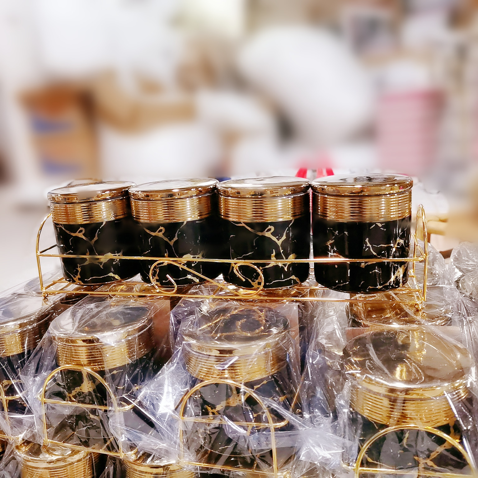 Comercio exterior transfronterizo de cerámica jarra sellada jarra de almacenamiento chapada en oro cocina condimento jarra de almacenamiento de dulces jarra de café traje