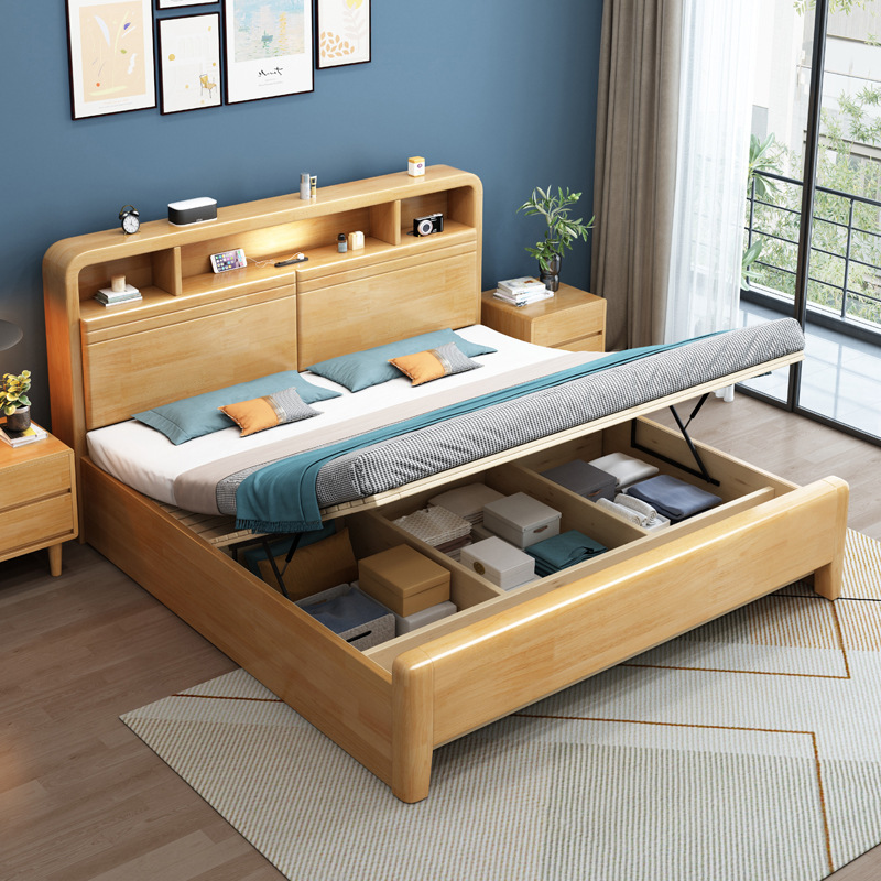 Hogar de madera maciza pequeño apartamento 1,8 m nórdico doble dormitorio principal almacenamiento boda cama moderna minimalista 1,5 cama y desayuno cama de madera