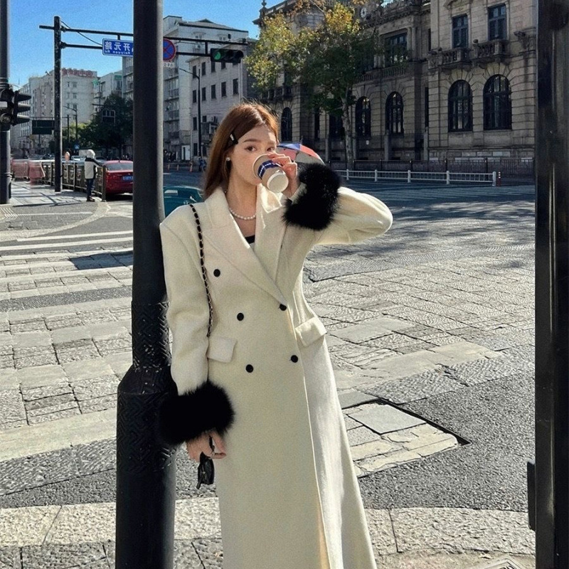Autumn 2024 New Double-sided Wool Pure Wool Shoulder Korean Style Suit Long Coat Women's Jacket