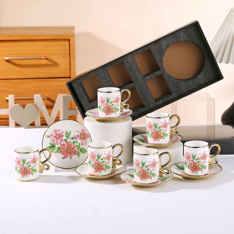 Middle East Phnom Penh Ceramic Cup Gold Plated Cup Saucer suit Coffee Cup Saucer Cross Border Electroplated Ceramic Six Cup Six Plate suit