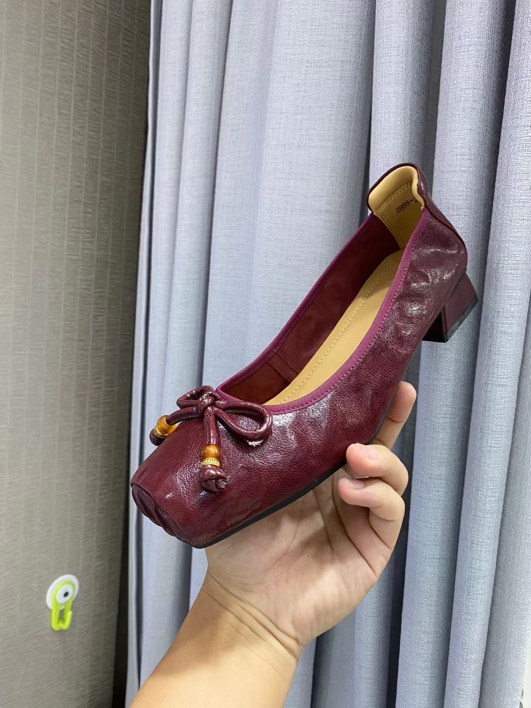 Giày ballet nữ mũi tròn đế bệt nơ da thật mềm mại — đen, rượu vang đỏ, nâu chi tiết 2