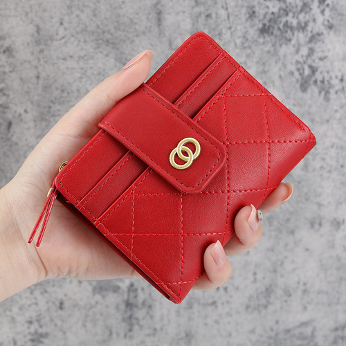  new buckle vertical style women's Korean version multi-card slot short coin purse card bag small wallet zipper