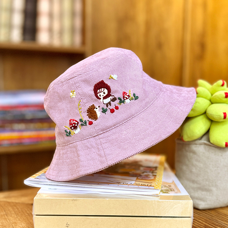 Lu bordado a mano diy sombrero de pescador sombrero de deportes para hombres y mujeres estudiantes sombrero de flores de dibujos animados casuales coreanos