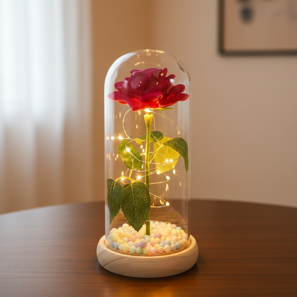 Simulación transfronteriza rosa inmortalidad flor cubierta de vidrio decoración de cumpleaños Qixie 520 Día de San Valentín regalo creativo del Día de la Madre