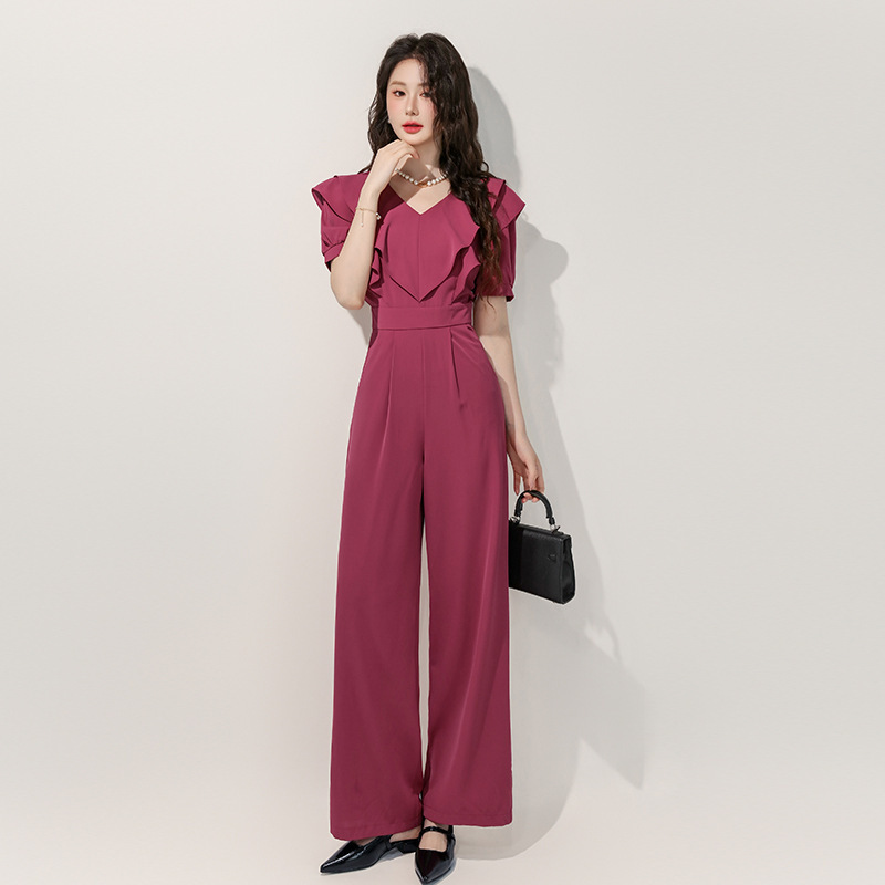 French-Style High-End Elegant Royal Sister Style Jumpsuit 2025 Summer New Waist-Cinching Fashion Women's Slimming Straight-Leg Pants