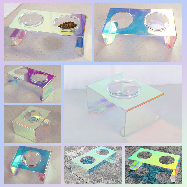 Mascotas gato perro colorido cuello protector mesa de comedor vidrio tazón de arroz tazón de agua tazón de agua tazón doble tazón mesa para mascotas de una pieza