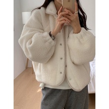 生C 2025冬季新韩国东大门宽松气质纯色立领单排扣加棉羊羔毛外套