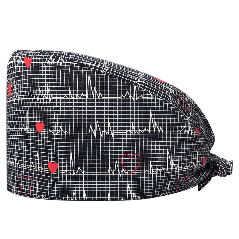 Gorro de Médico de Algodón Puro Estampado para Comercio Exterior, con Correa Ajustable con Botones, Absorbente de Sudor, Gorro de Dibujos Animados para Estudio, Gorro de Enfermera de UCI